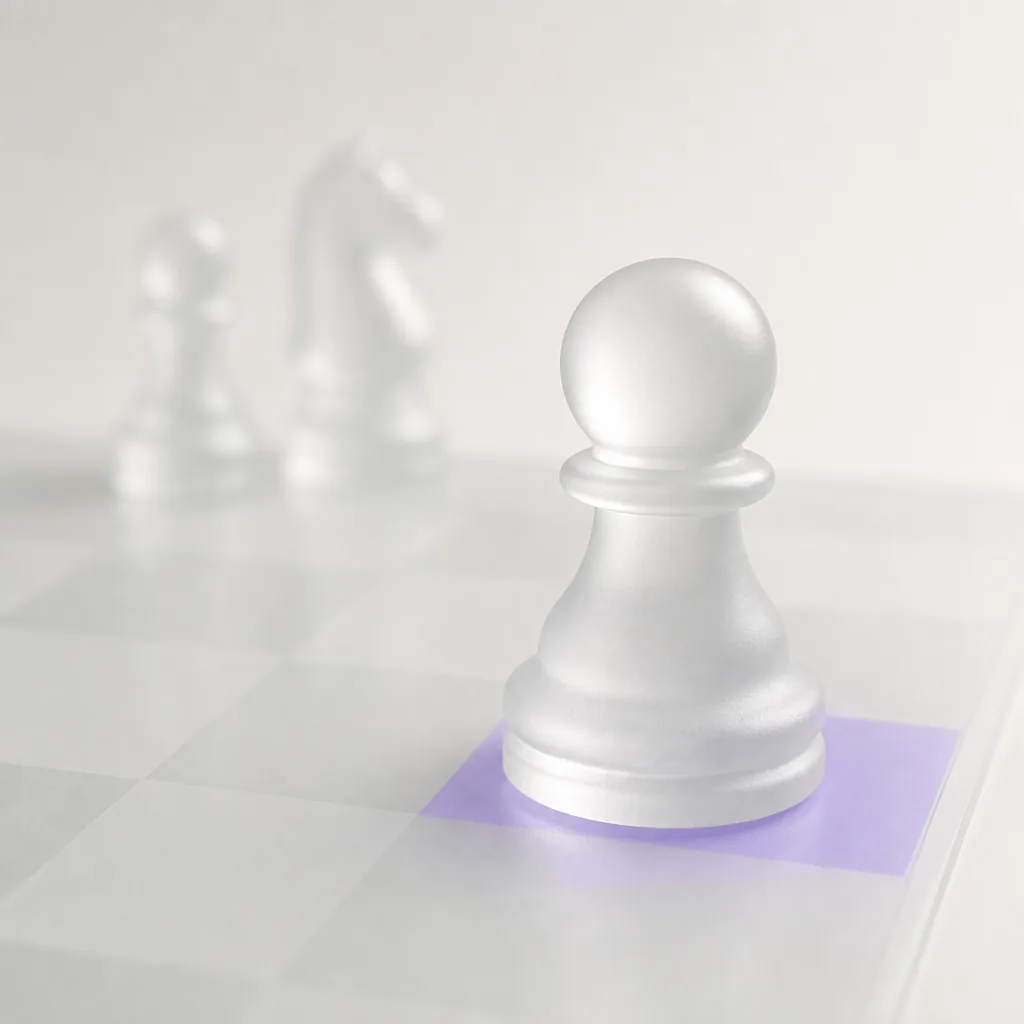 Frosted glass chess pawn on a board with blurred pieces behind